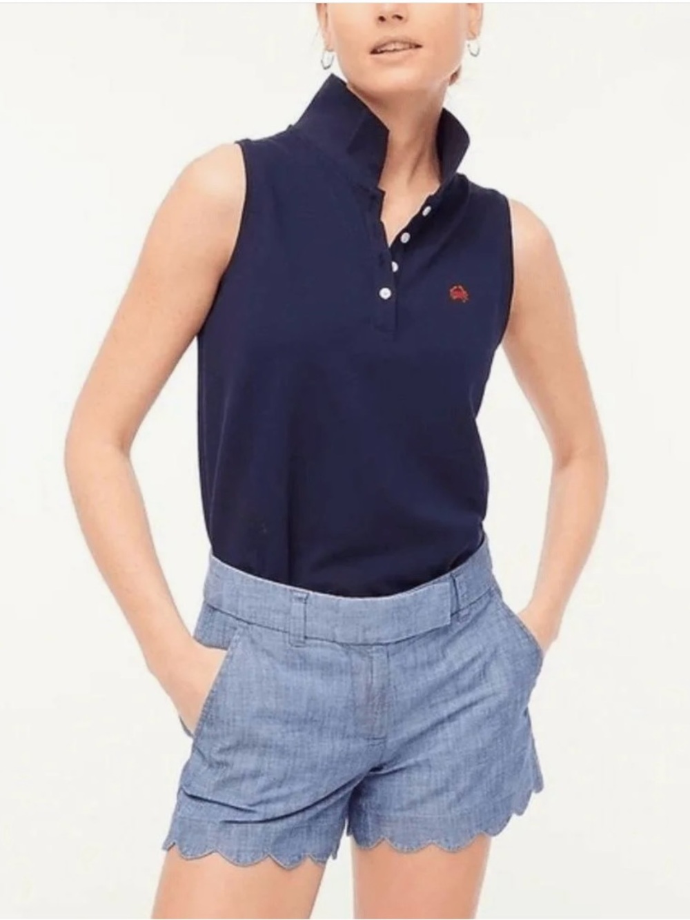 J. CREW Women’s Blue Chambray Mid Rise Linen Shorts w/Scalloped Hem, Sz 10, NWT